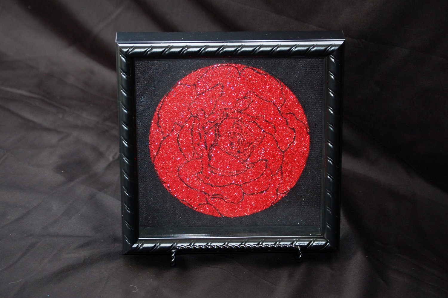 Glittered Red Rose Mandala in 9x9 Shadow Box Frame - GoGlitterGirlGo
