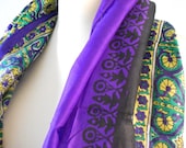 Silk Scarf, Silk Sari Scarf, India Scarf, Tribal Scarf, Purple Green