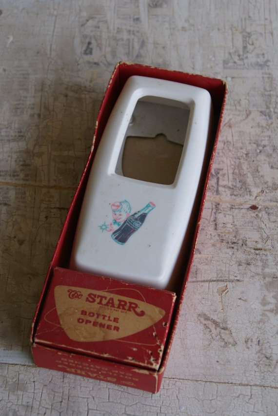 Vintage Advertising Plastic 1950s Coca Cola Sprite Boy Bottle Opener and Cap Catcher With Box