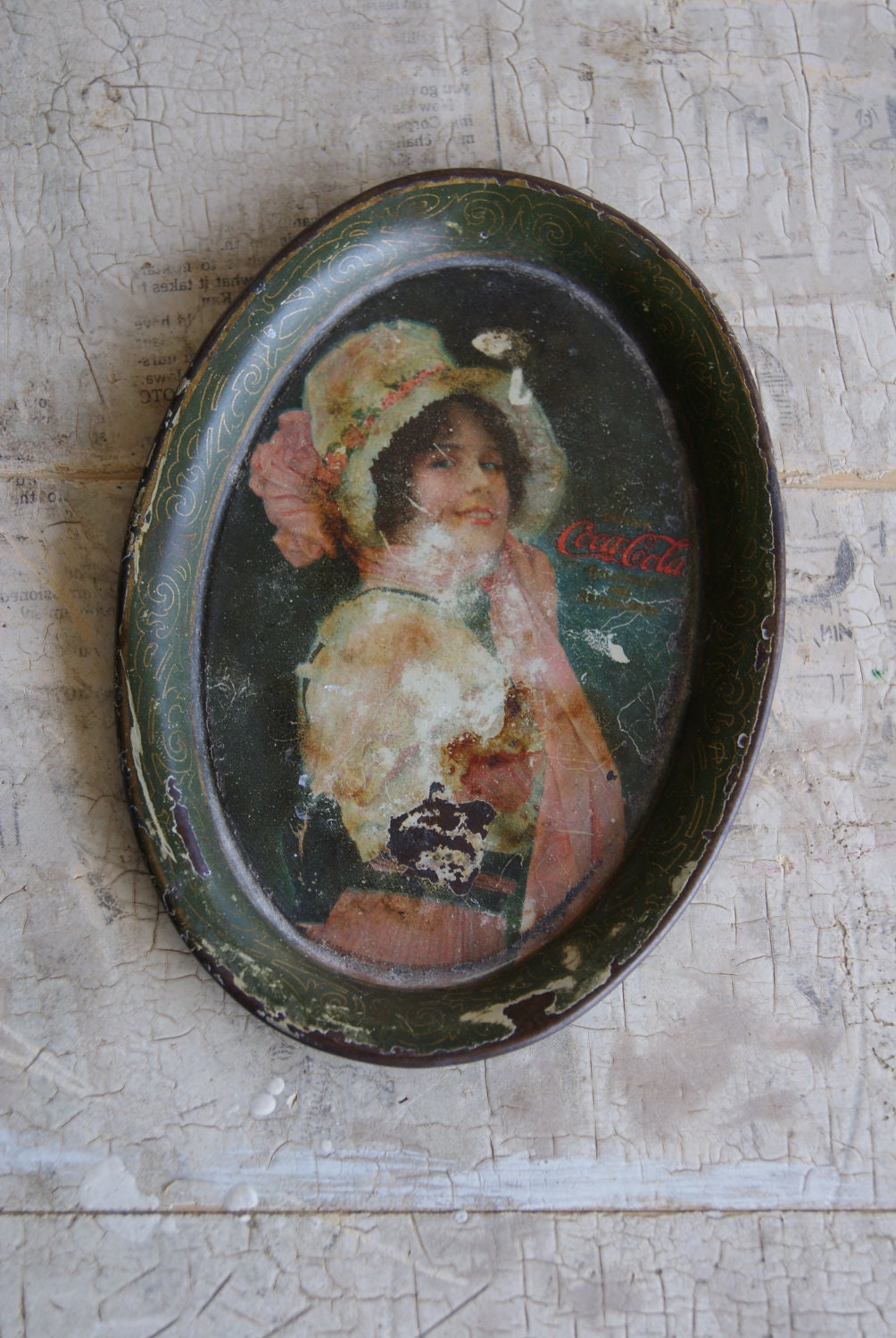1914 Coca Cola Tip Tray With Picture Of Victorian Era Woman In Bonnet Or Hat