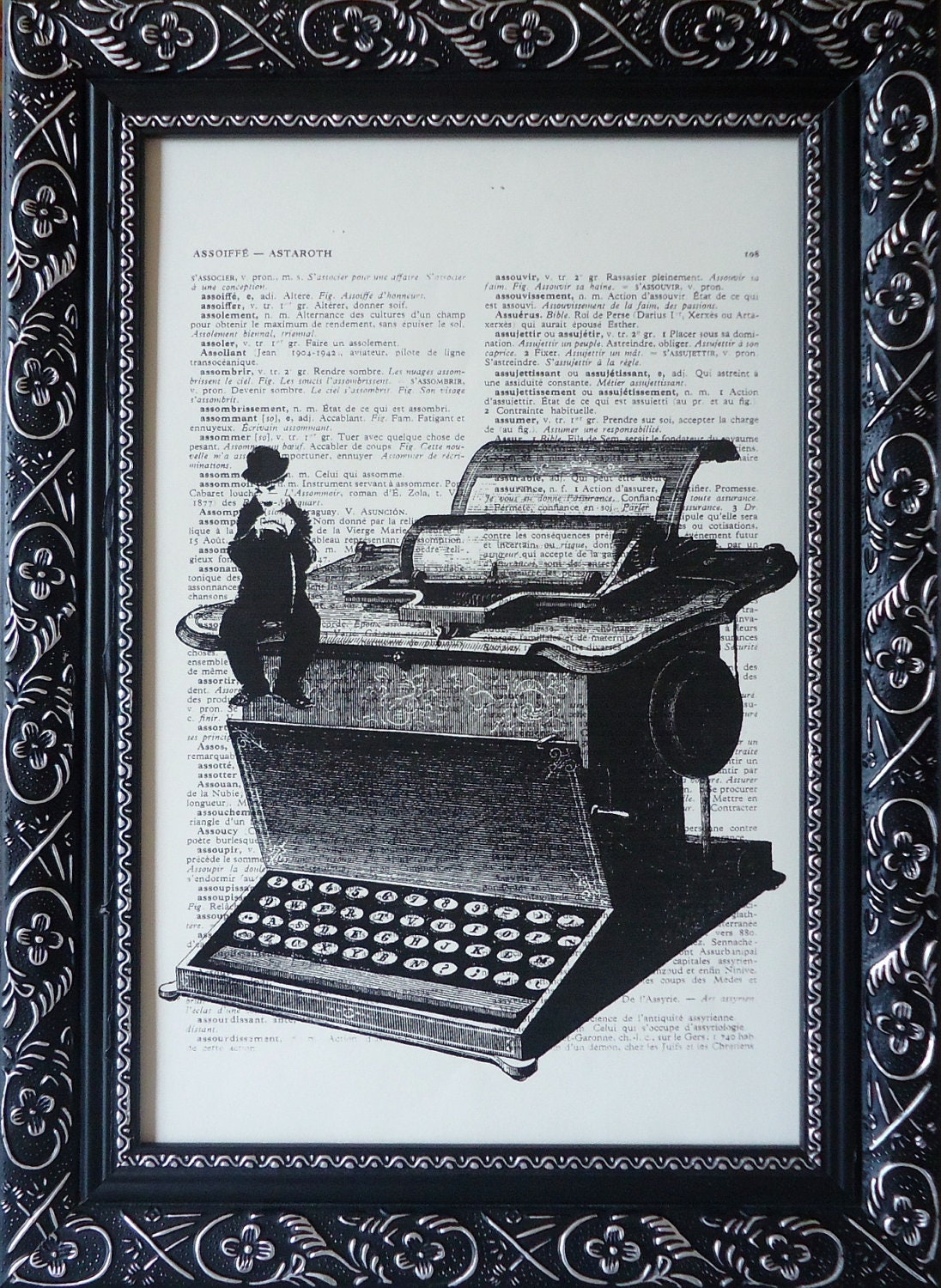 Art Charlie chaplin print sitting on a typewriter on an vintage french dictionary print typewriter art charlie chaplin poster (362)