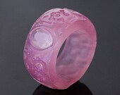 Pink Eco-Friendly Resin Ring With White Topaz Faceted Gemstone, Statement Ring- Nature Jewelry- Carved Flower Ring- Size 6 Ring- Band Ring