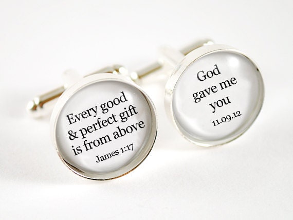 Bible verse Every good gift is from above personalized groom wedding date cufflinks - stainless steel and will not tarnish