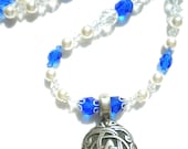Celtic Knot Light Cobalt Swarovski Pearl and Crystal Necklace