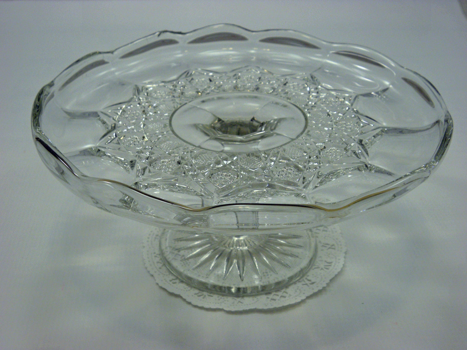 Vintage Pedestal Cake Stand Glass Plate Embossed Design
