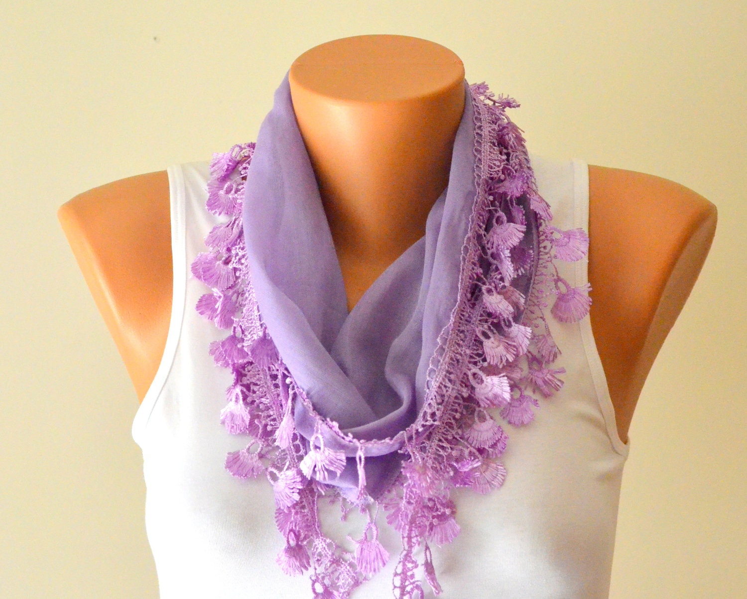 Lilac cotton scarf with lace edge bandana womens scarves spring trend birthday gifts mother's day gifts