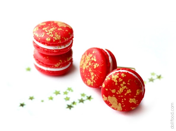 Red Festive Macarons Stud Earrings - Small Ear Studs - Earrings Post - Food Jewelry