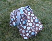 Car Seat Canopy - Blue, Aqua and Brown Circles