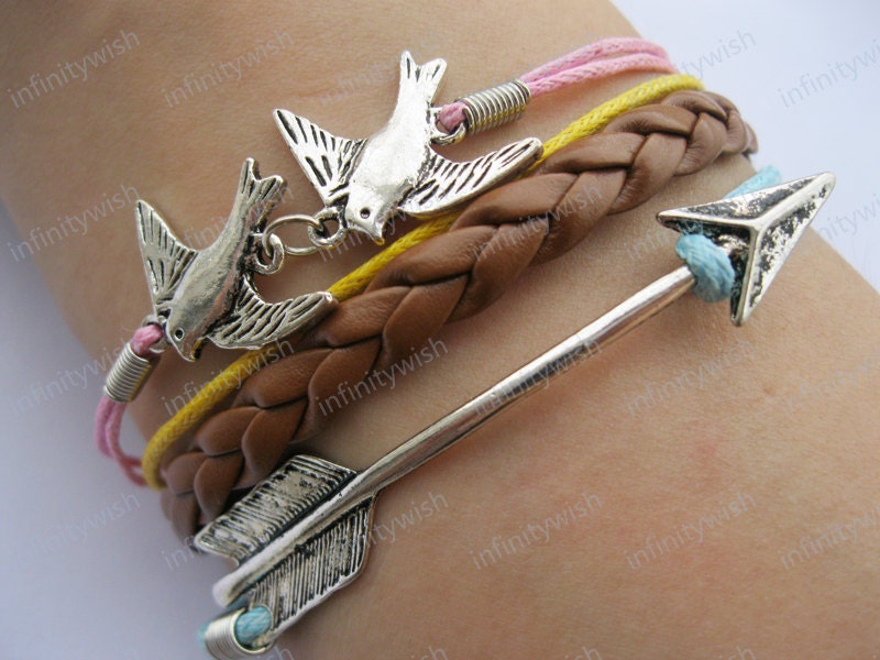 Bracelet-antique silver birds bracelet,arrow bracelet-Z180