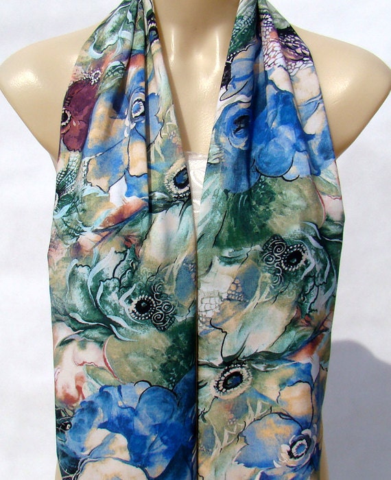 Fashion penhui cotton silk scarf, spring dream garden flowers scarf, silk shawl, women's accessories