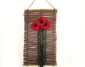 Forest Tree Wall Hanging , Art, Mixed Media Original, Cottage Chic, Felt Flowers,  Bamboo, Eco Home, , Wall Art, Sale, Christmas Gift