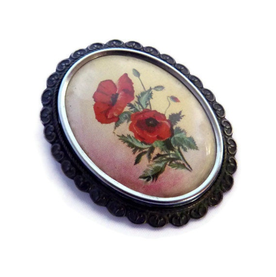 Poppy Brooch Vintage Jewellery Red Flower Accessory