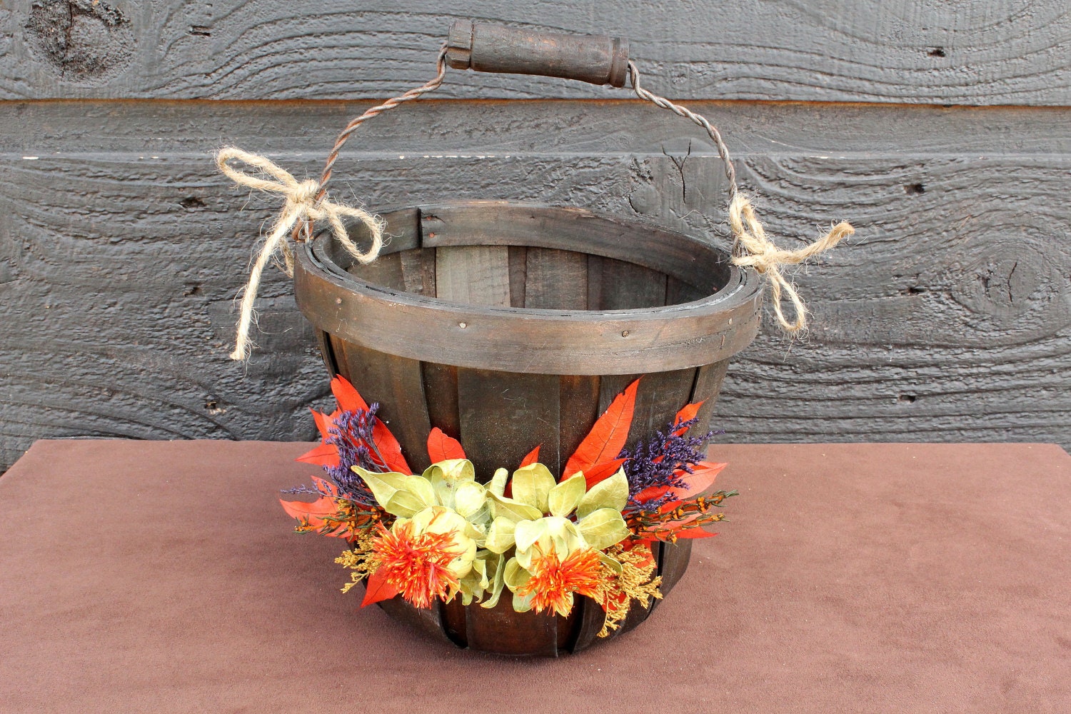 Autumn Wedding, Fall Wedding, Farmhouse Wedding, Country Wedding Flower Girl Basket with Rustic Foliage 156