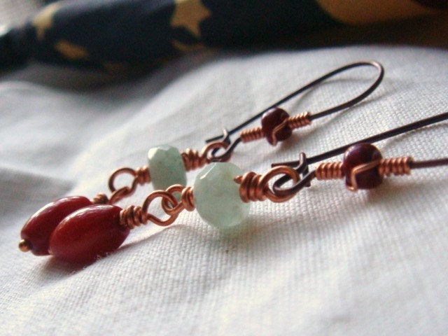Americana Earrings Red And Pale Blue Beaded Dangle Earrings
