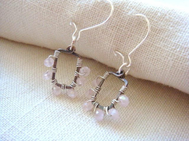 Sterling Silver Beaded Earrings Linen Pink Glass Beads