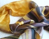Gold, brown,earth tones, abstract chevron design handpainted silk scarf - SilkDuJour Gold, brown,earth tones, abstract chevron design handpainted silk scarf - SilkDuJour