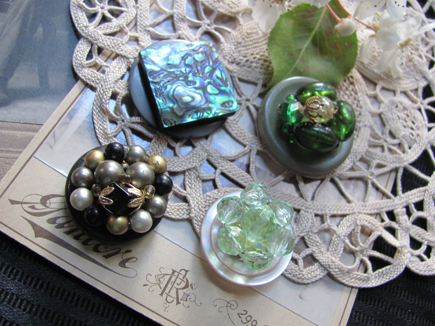 Handmade Antique Button Vintage Earring Refrigerator Magnet Set of 4