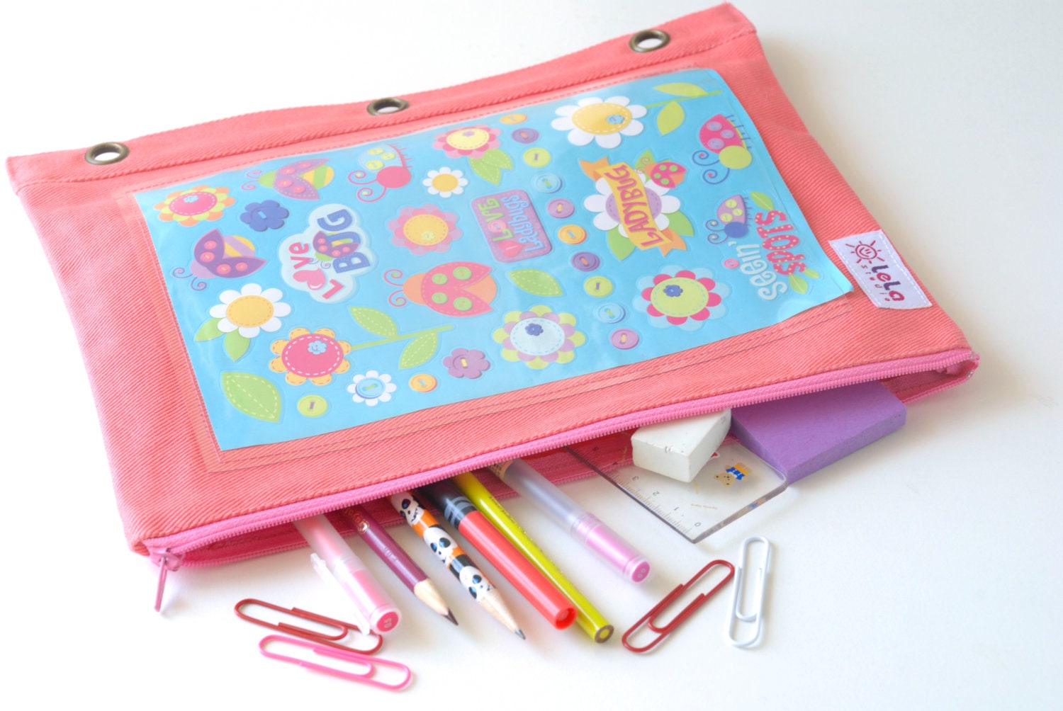 Girls Binder Pouch Sticker Storage Case Fabric by LeLaStudio