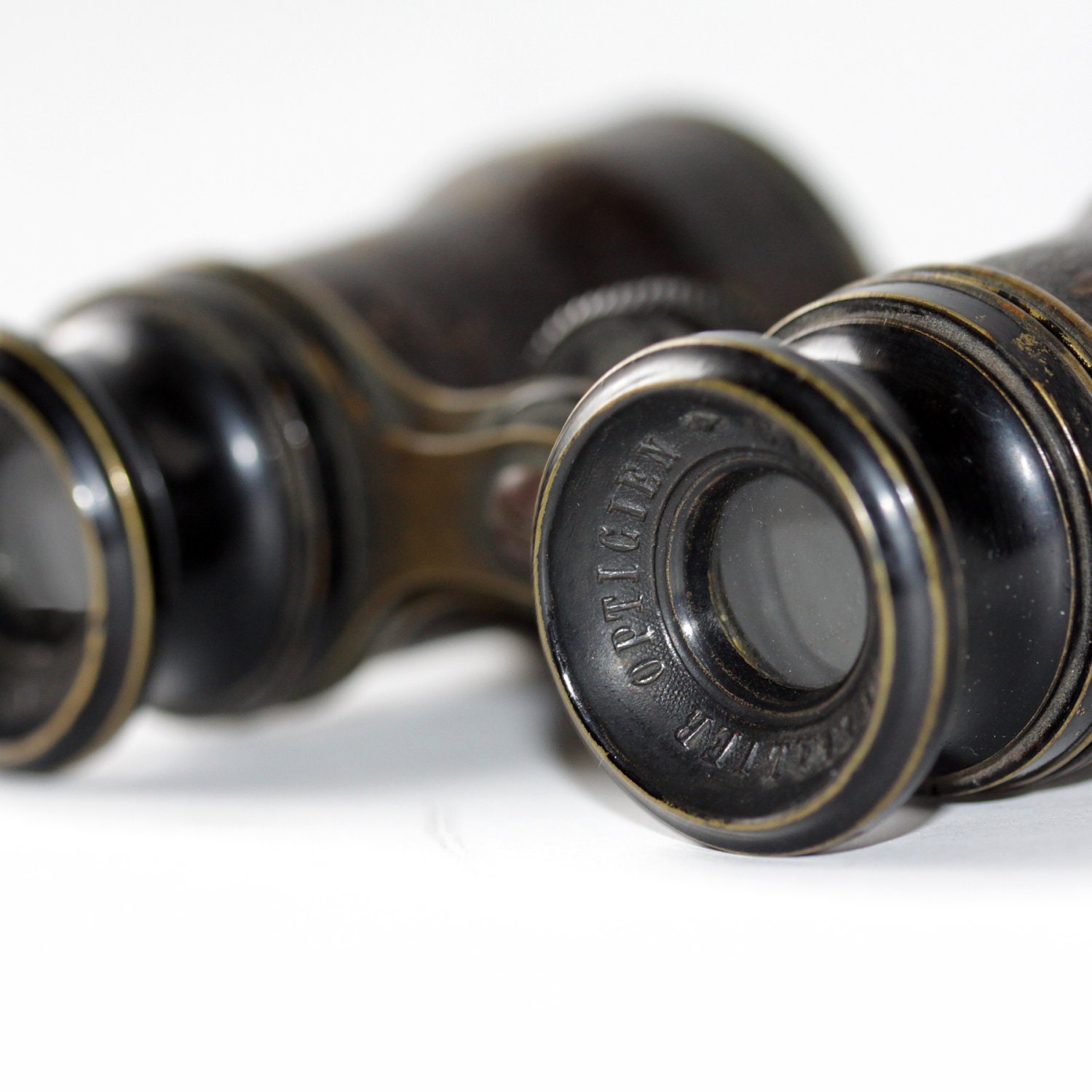 Antique leather and brass men's opera glasses or binoculars by Chevalier Opticien Paris