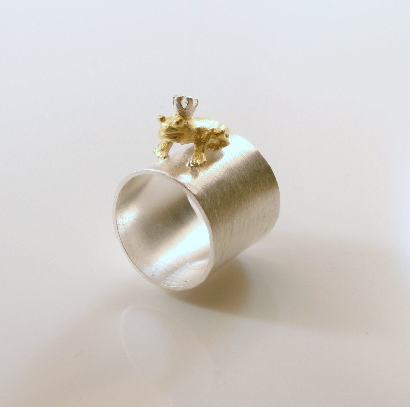 Wide modern, fun, & Playful Frog Prince ring in Sterling Silver,  Animal Ring. Available in size 7