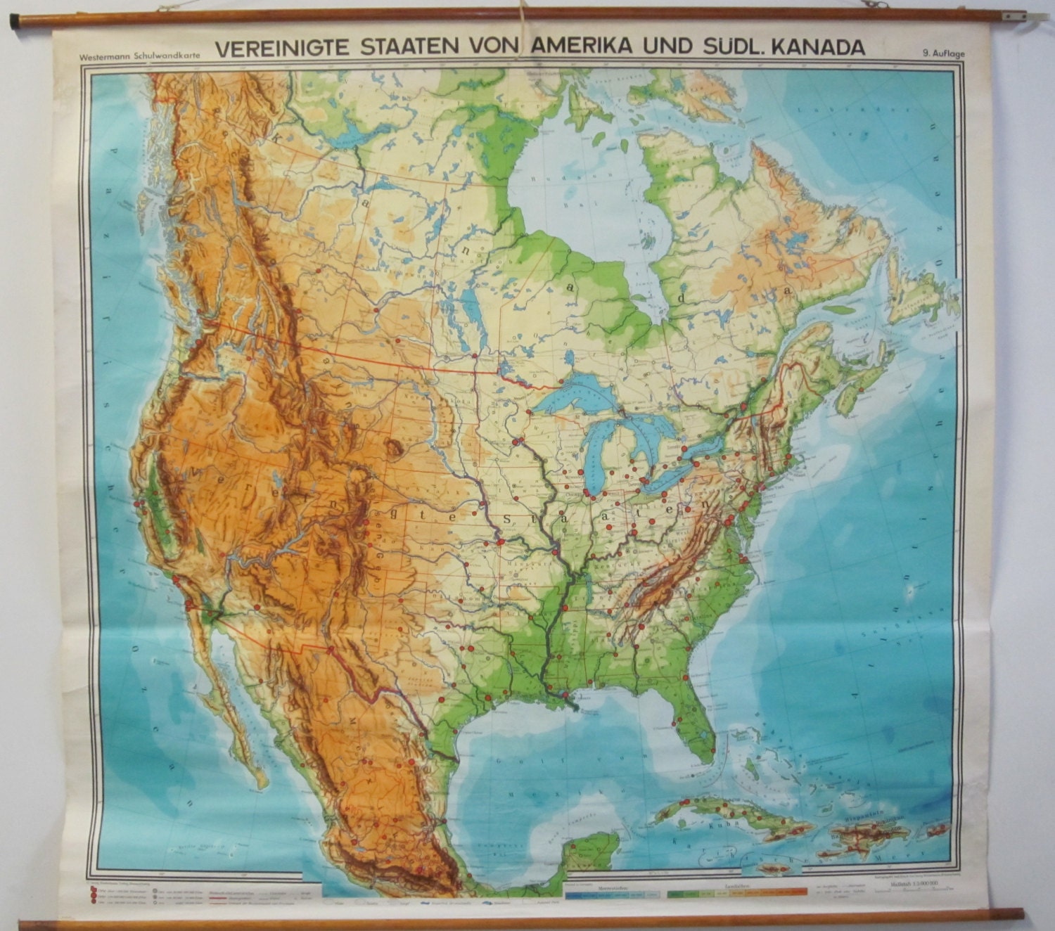 Vintage Belgian School Map of United States and Canada