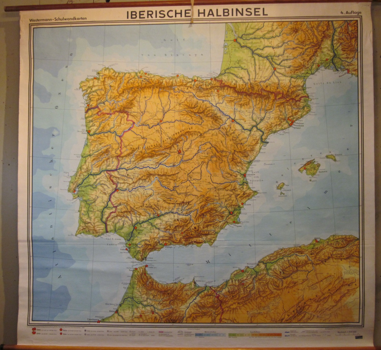 Vintage Belgian School Map of the Iberian Peninsula