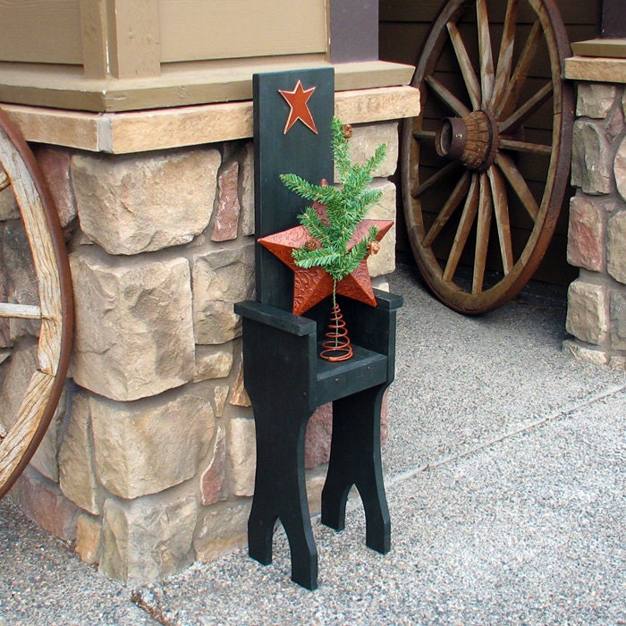 Small Rustic Chair Hand-Painted with Primitive Leather Star
