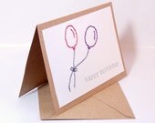 Stitched Balloons birthday card blue and red bow