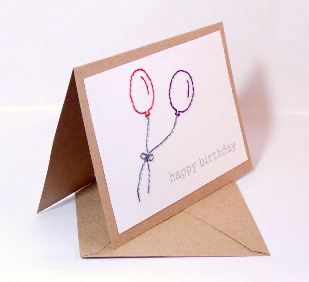 Stitched Balloons birthday card blue and red bow