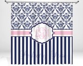 Personalized Navy and Pink Shower Curtain
