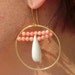 Peach coral  hoop earrings, handmade ooak, hoop earrings, peach coral beads, white jade teardrops.