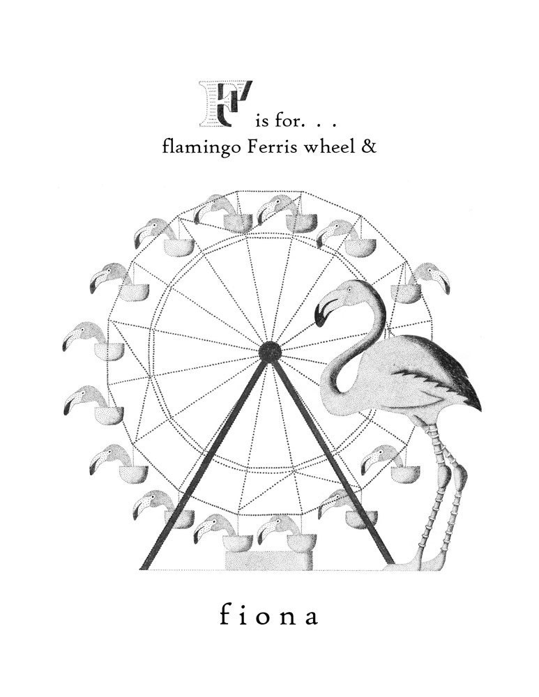 F is for Flamingo Ferris Wheel, Personalized Children Wall Art, Alphabet