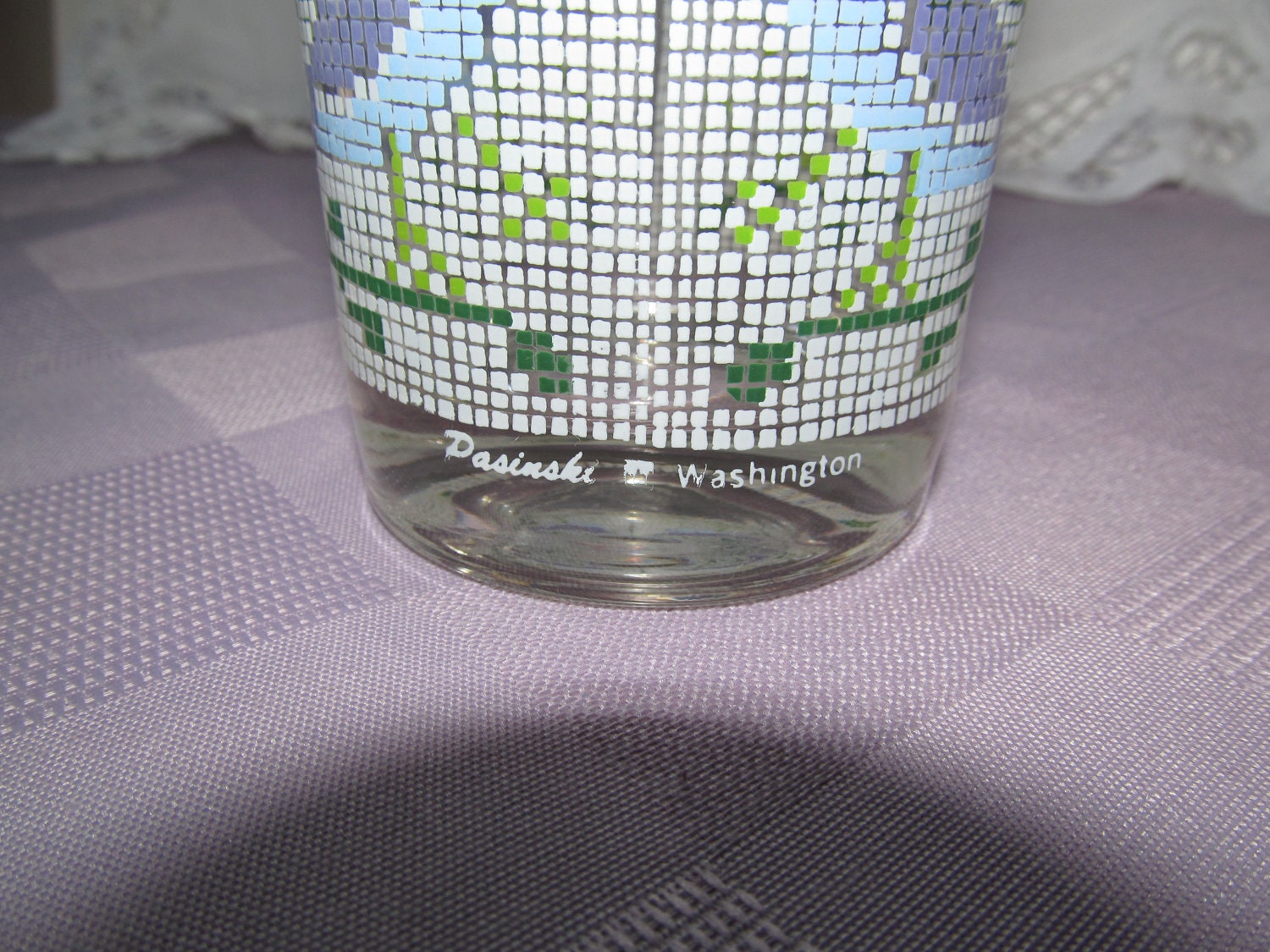 Vintage Pasinski Washington Glasses Bird Motif Blue Lavender