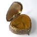 Vintage Heart Shaped Brass Tone Metal Jewelry Box Faux Tortoise Shell and Rose