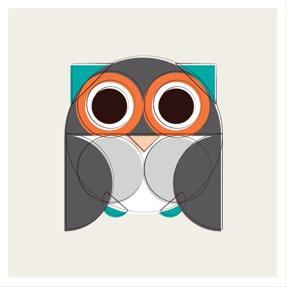 Geometric Owl, Mid Century Style Print