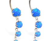 14K Solid Gold belly ring with Quadruple Blue Opal Dangle, Yellow or White gold. Free Shipping