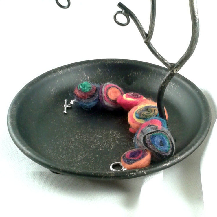 Wonderfully Colorful Handmade Felt Bead Bracelet No. 2 on Elastic Cord with Toggle Clasp