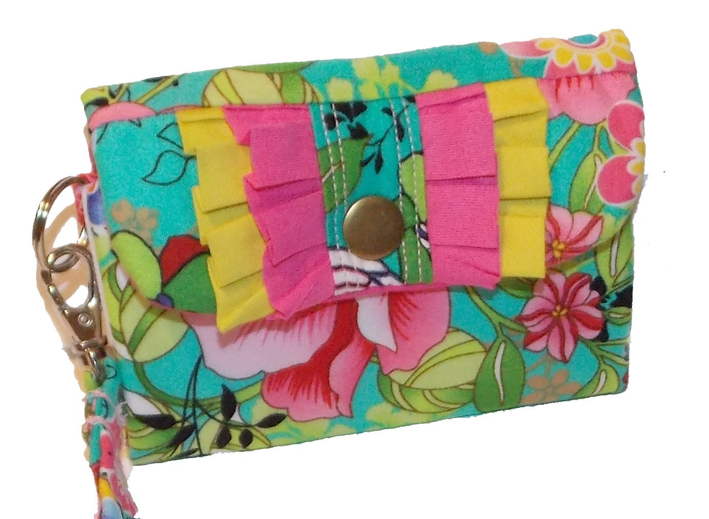 Ruffled Floral Smart phone / iphone Wristlet Wallet - in Paradise Floral - Pink