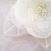 Bridal Accessories Hair Clip  White Organza Flower with Ivory Tulle Leaves and Shimmering Pastel Gold Centre