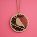 Little bird pendant. White stoneware necklace.