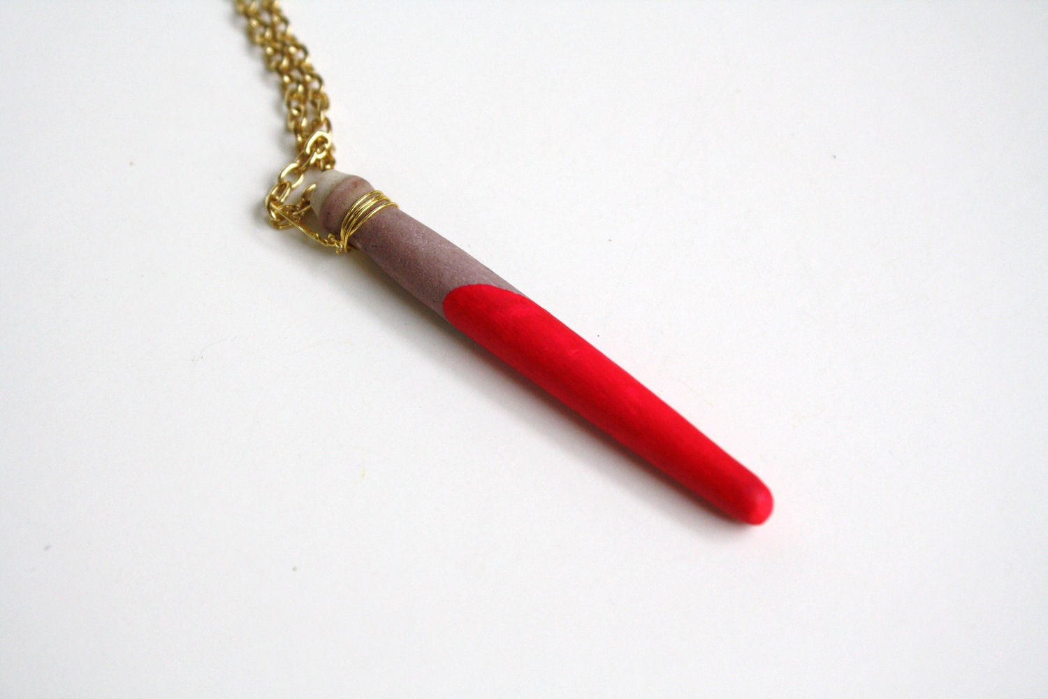 Sea Urchin Necklace Pendant Necklace in Neon Pink Dipped Color Block Hot Pink