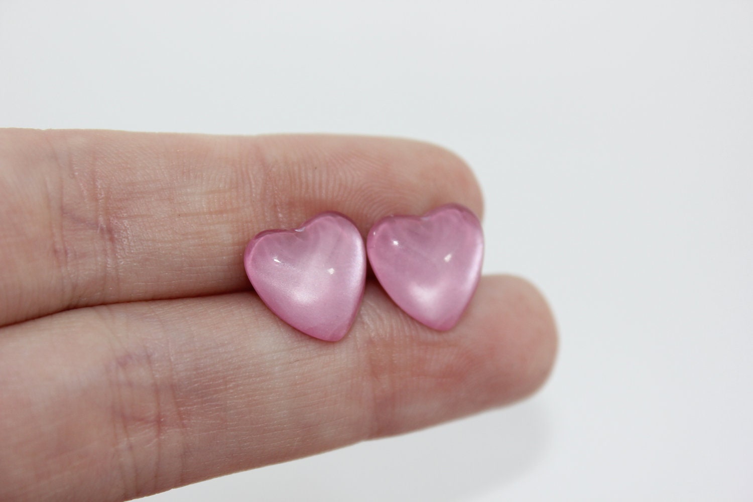 Pink Shimmery Heart Nail Polish Earrings - Silver Plated Post Earrings