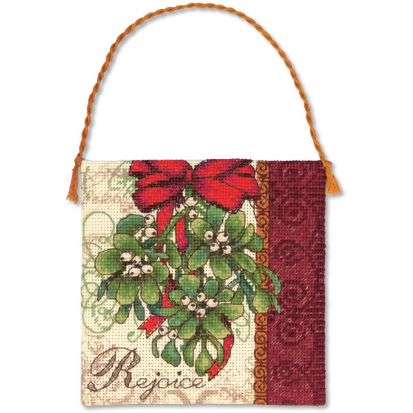 Dimensions Mistletoe Christmas Ornament Gold collection Petites Cross Stitch Kit