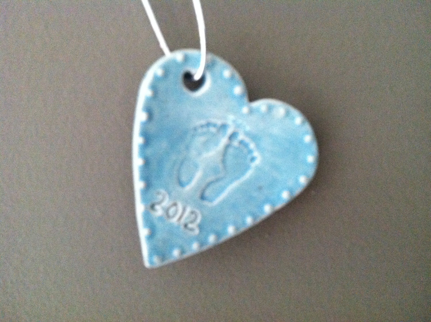 New Baby Heart Ornament with Birth Year and Footprints