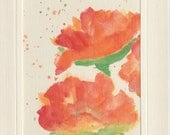 Watercolor Print  Note Card - SOFT POPPIES - Blank Inside / White Envelope