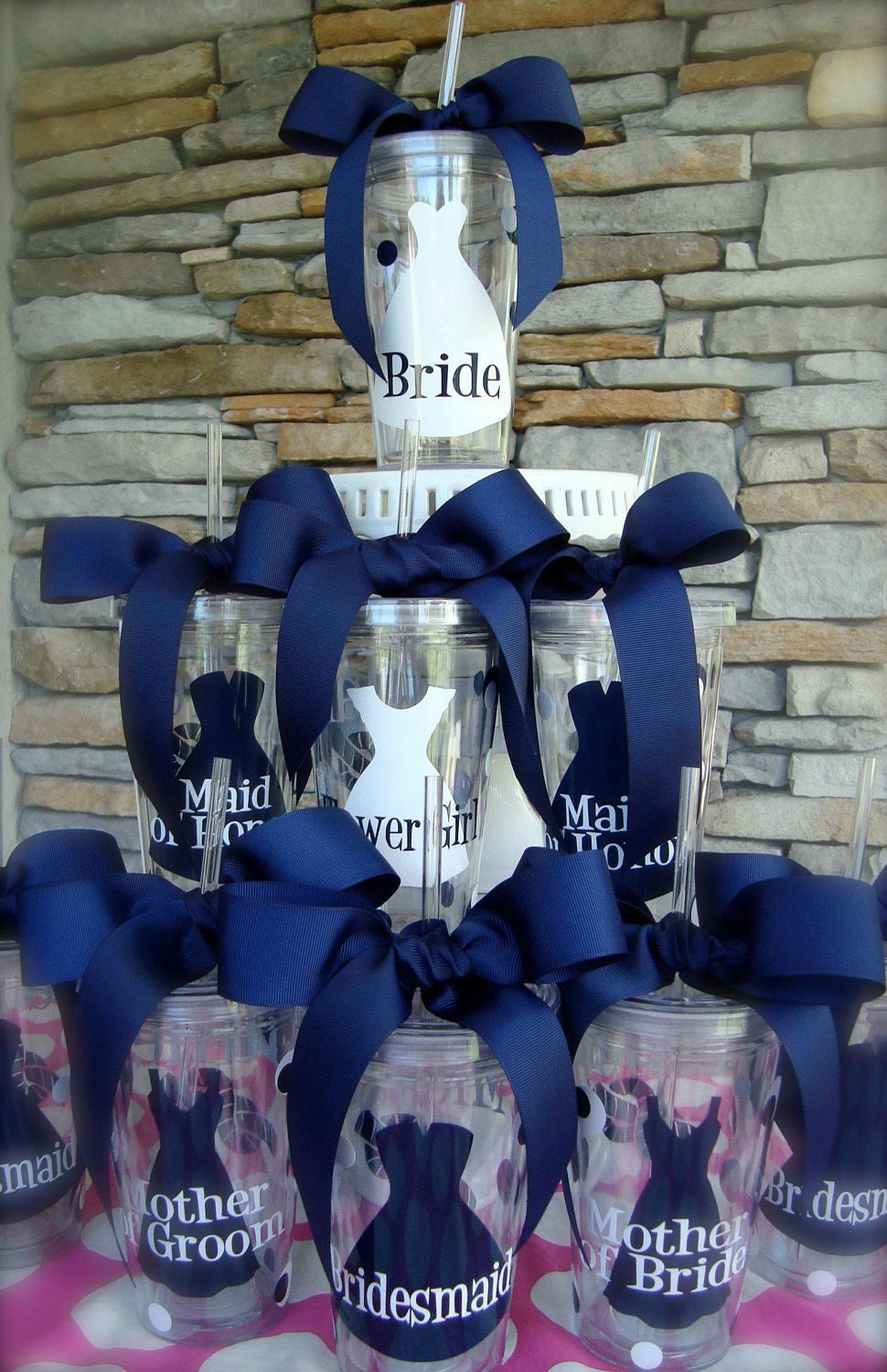 Set of 7 Bridal Party Gifts Personalized 16oz  Acrylic Tumblers