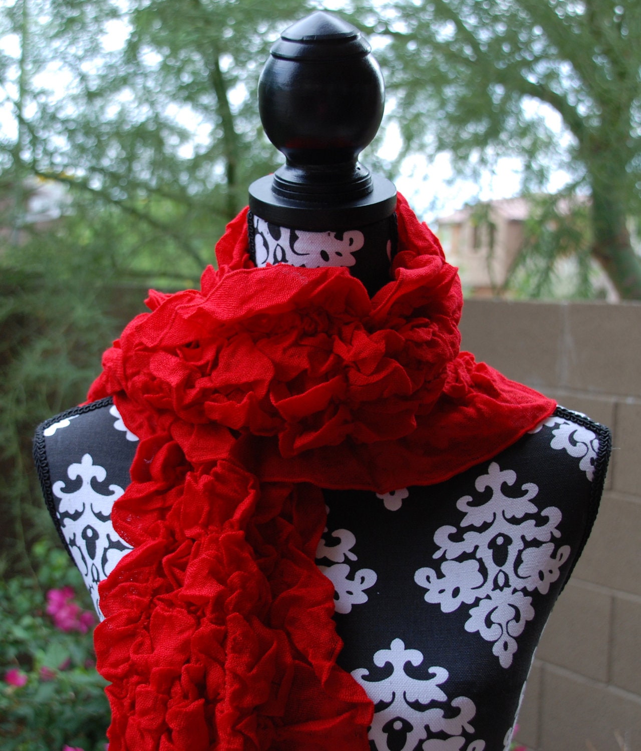 Scarf red ruffle textured Valentine scarf collar