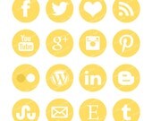 16 Piece Yellow Blog / Web Button Set: Social Media Buttons to Help Your Corner of the Web Look More Unique