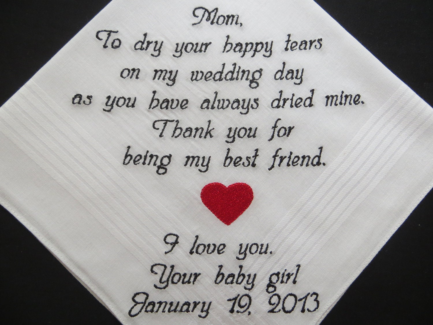 Wedding handkerchief, Personalized and embroidered for your Mom or Father........Free Gift Box