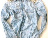 Studded Denim Shirt - Light Blue with Bleach Tie-Dye Wash ..Size 2,4,6